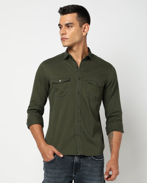 Dark Olive Utility Double Pocket Shirt - Shirts - 241229984