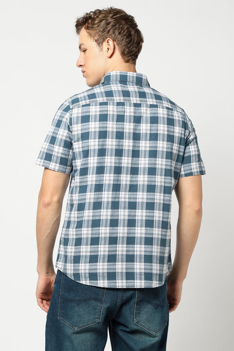 Dark Teal Half Sleeve Tailored Fit Shirt - Shirts - 250330918