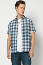 Dark Teal Half Sleeve Tailored Fit Shirt - Shirts - 250330918