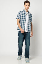 Dark Teal Half Sleeve Tailored Fit Shirt - Shirts - 250330918