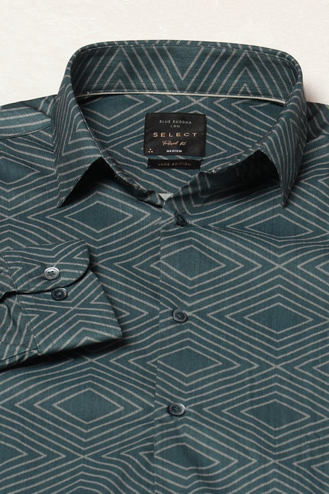 Dark Turquoise Abstract Printed Shirt - Shirts - 241230232