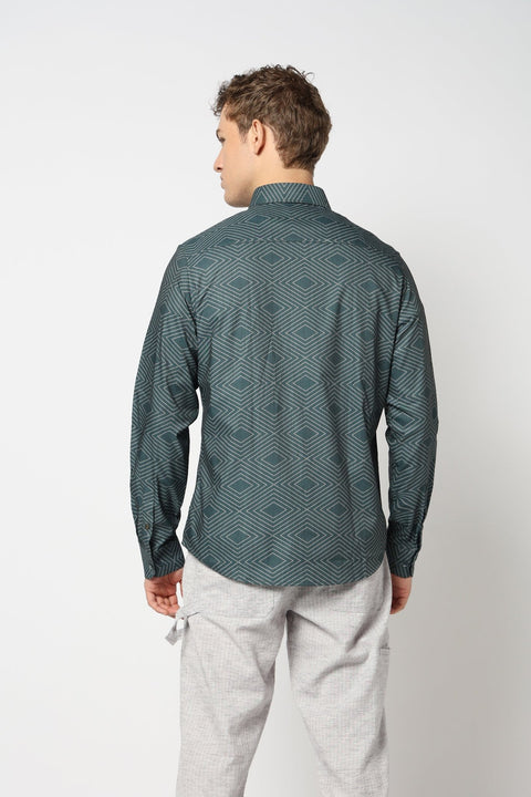 Dark Turquoise Abstract Printed Shirt - Shirts - 241230232
