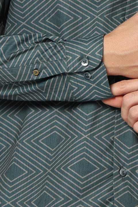 Dark Turquoise Abstract Printed Shirt - Shirts - 241230232