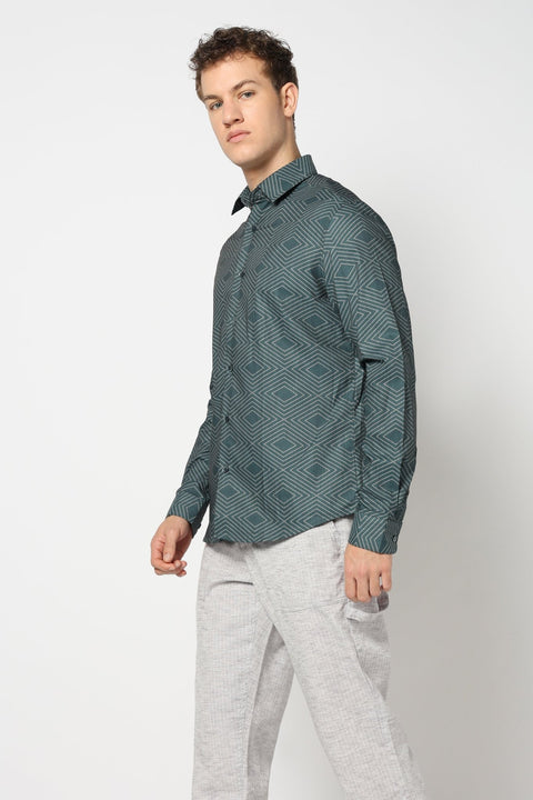 Dark Turquoise Abstract Printed Shirt - Shirts - 241230232