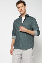 Dark Turquoise Abstract Printed Shirt - Shirts - 241230232