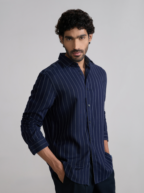 Striped Slub Tailored Fit Shirt