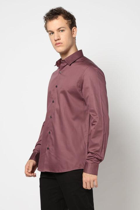 Dusty Pink Solid Satin Shirt - Shirt - 250631597