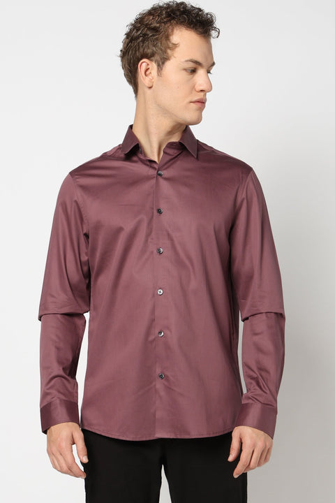 Dusty Pink Solid Satin Shirt - Shirt - 250631597