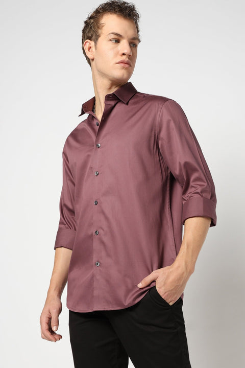 Dusty Pink Solid Satin Shirt - Shirt - 250631597