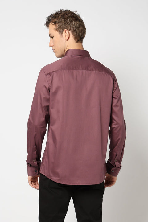 Dusty Pink Solid Satin Shirt - Shirt - 250631597