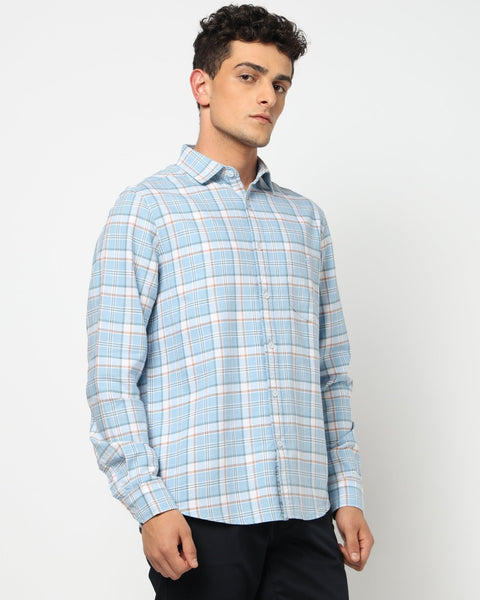 ELARIO Light Blue Checkered Shirt - Shirt - 250330973