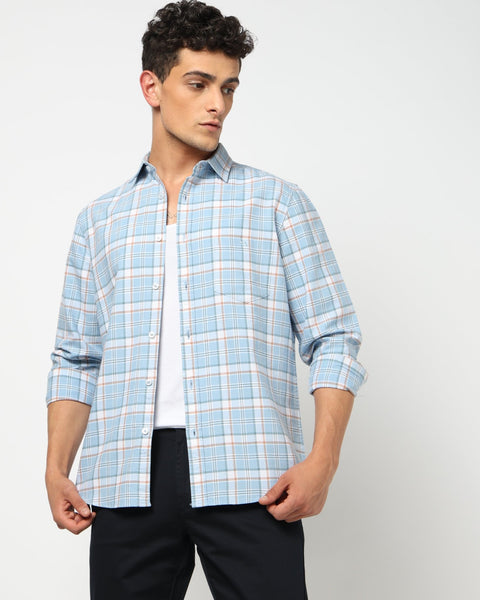 ELARIO Light Blue Checkered Shirt - Shirt - 250330973