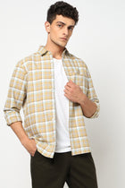 ELARIO Light Khakhi Checkered Shirt - Shirt - 250330978