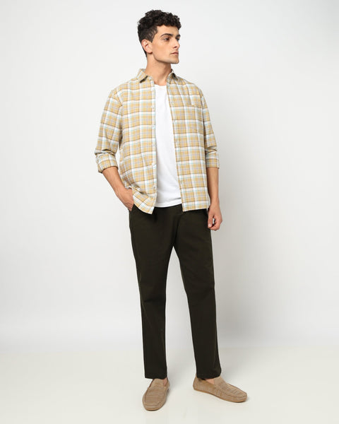 ELARIO Light Khakhi Checkered Shirt - Shirt - 250330978