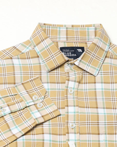 ELARIO Light Khakhi Checkered Shirt - Shirt - 250330978