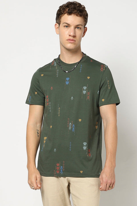Forest Green All Over Printed T Shirt - T Shirts - 230730611