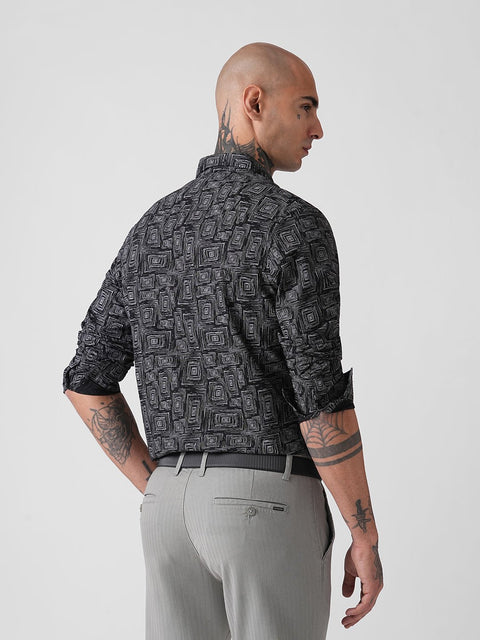 GEOMETRIC PRINT SLUB SHIRT-Shirt - 251134230
