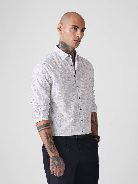GEOMETRIC PRINT SLUB SHIRT-Shirt - 251134225