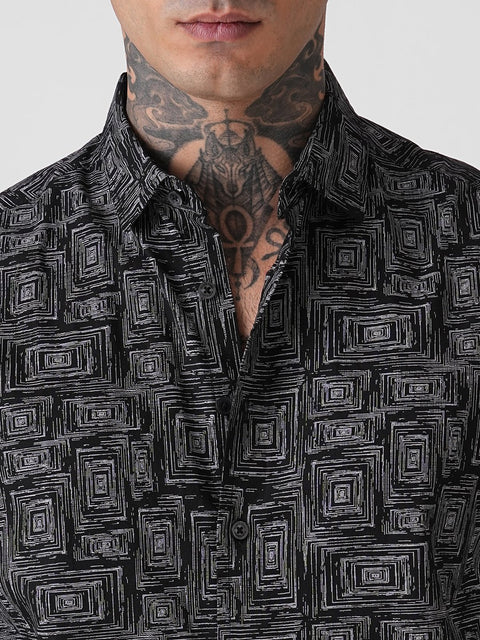 GEOMETRIC PRINT SLUB SHIRT-Shirt - 251134230