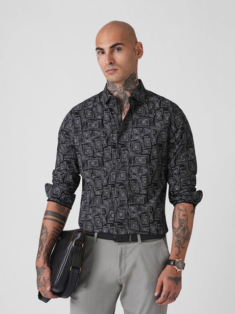 GEOMETRIC PRINT SLUB SHIRT-Shirt - 251134230