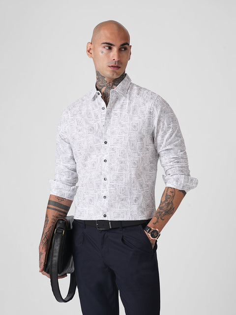 GEOMETRIC PRINT SLUB SHIRT-Shirt - 251134225