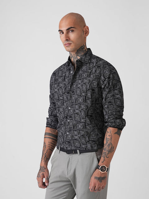 GEOMETRIC PRINT SLUB SHIRT-Shirt - 251134230