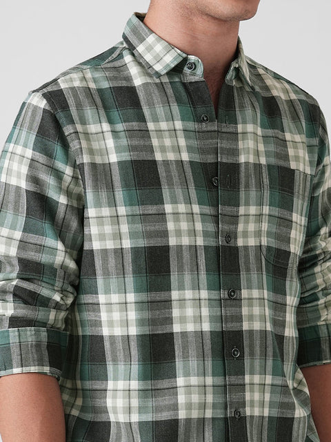 GREEN CHECKED DOBBY COTTON SHIRT-Shirt - 251134111