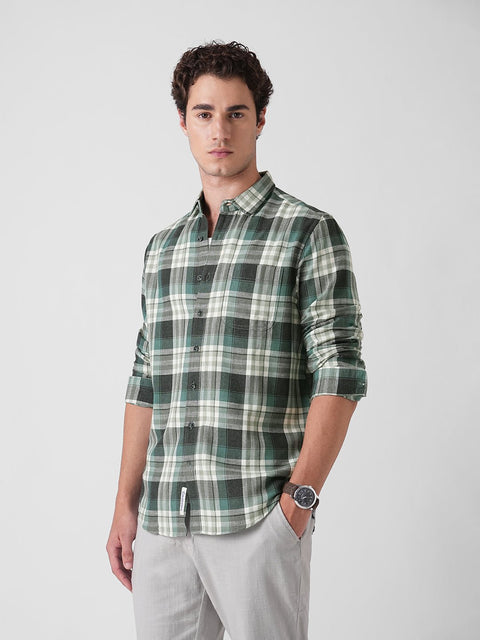 GREEN CHECKED DOBBY COTTON SHIRT-Shirt - 251134111