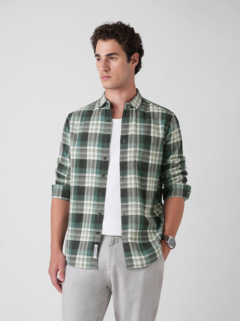 GREEN CHECKED DOBBY COTTON SHIRT-Shirt - 251134111