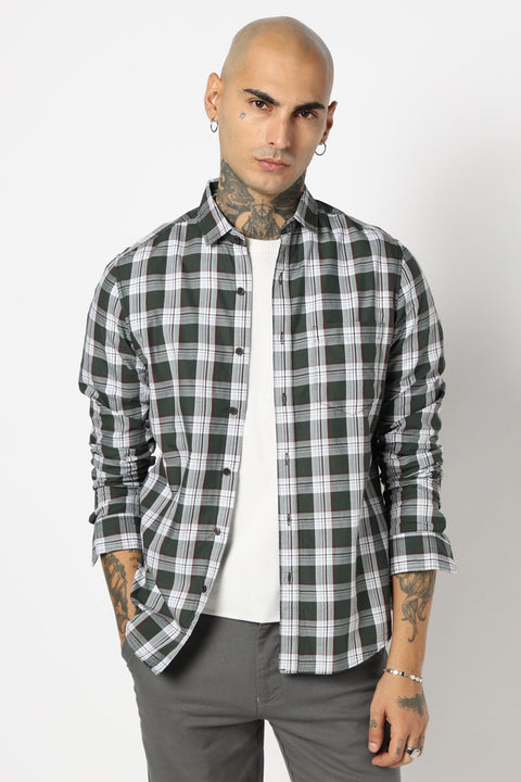 GREEN CHECKERED FULL SLEEVE TAILORED FIT SHIRT-Shirt - 250731692
