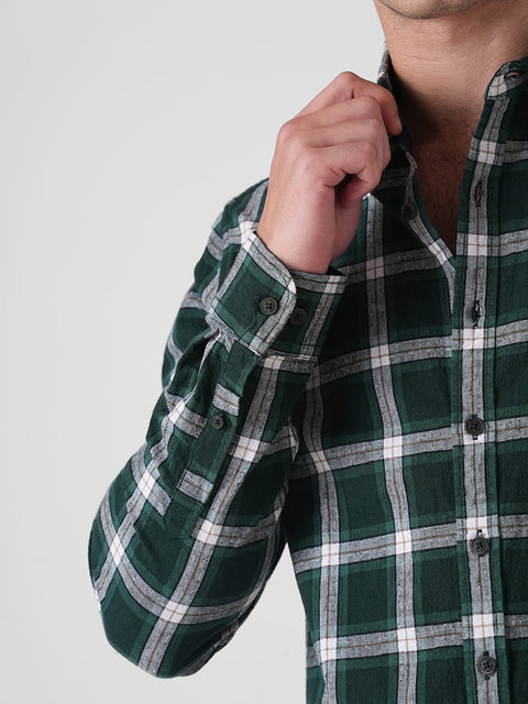 GREEN CHECKERED SLUB COTTON SHIRT-Shirt - 251032898