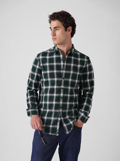 GREEN CHECKERED SLUB COTTON SHIRT-Shirt - 251032898