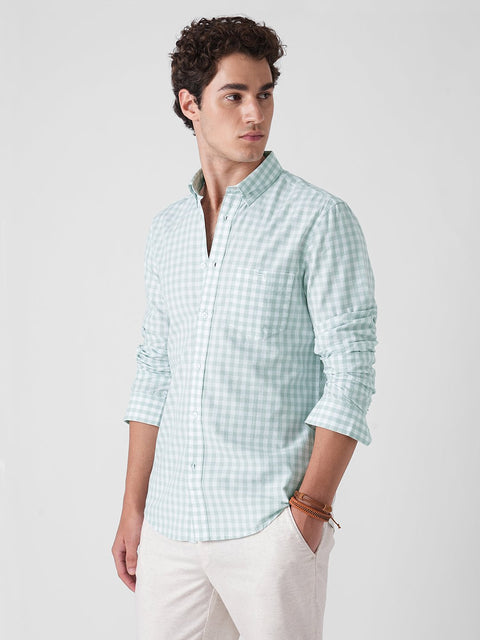 GREEN CHECKERED TAILORED SHIRT-Shirt - 260134571