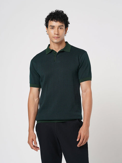 GREEN FLATKNIT STRUCTURED POLO - T Shirt - 250830756