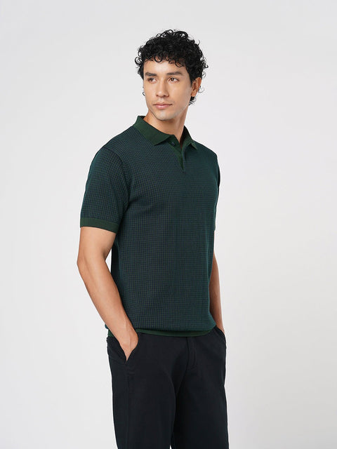 GREEN FLATKNIT STRUCTURED POLO - T Shirt - 250830756