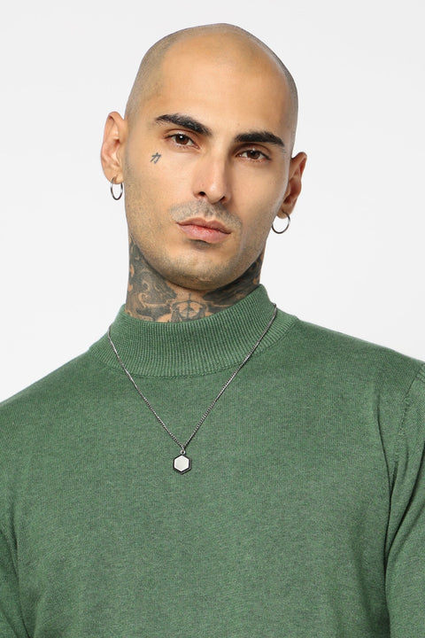 GREEN HIGH NECK FLATKNIT PULLOVER - T Shirt - 250960211