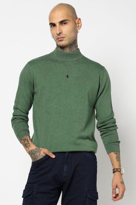 GREEN HIGH NECK FLATKNIT PULLOVER - T Shirt - 250960211