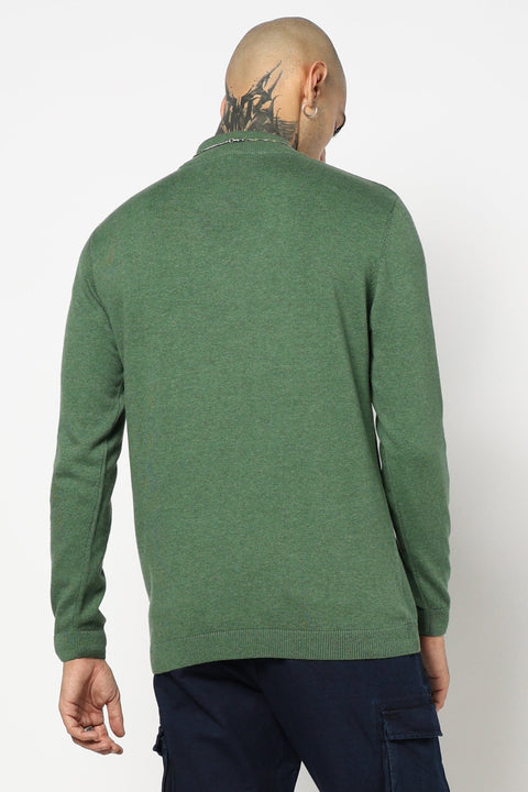 GREEN HIGH NECK FLATKNIT PULLOVER - T Shirt - 250960211