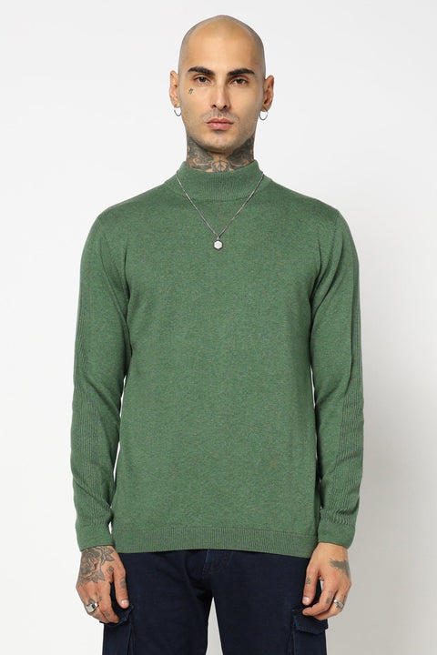 GREEN HIGH NECK FLATKNIT PULLOVER - T Shirt - 250960211