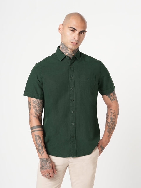 GREEN PLAIN HALF SLEEVE SHIRT-Shirt - 251133851
