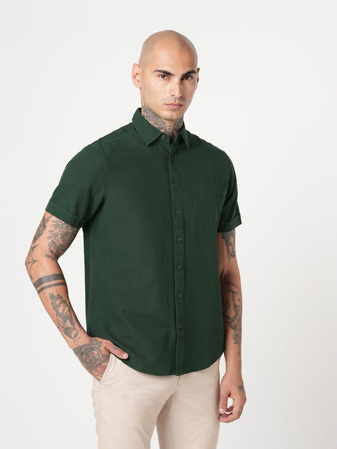 GREEN PLAIN HALF SLEEVE SHIRT-Shirt - 251133851