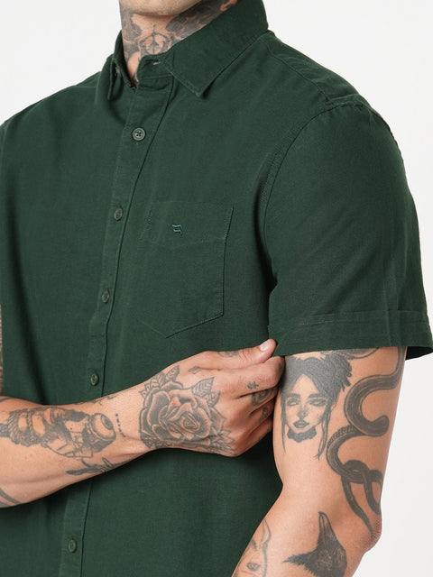 GREEN PLAIN HALF SLEEVE SHIRT-Shirt - 251133851