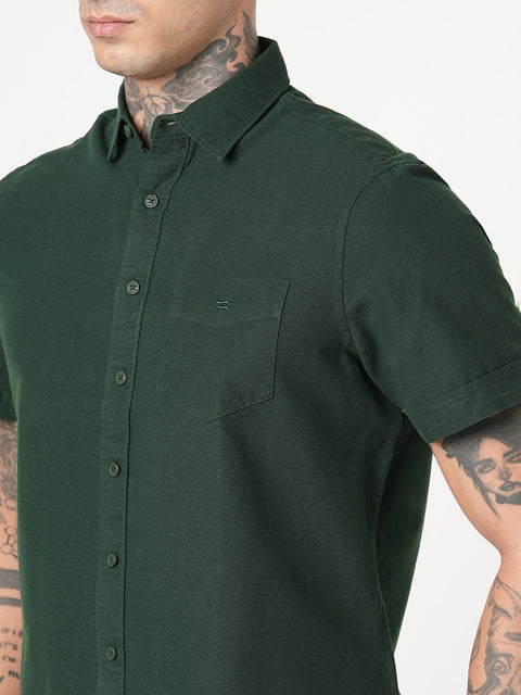 GREEN PLAIN HALF SLEEVE SHIRT-Shirt - 251133851