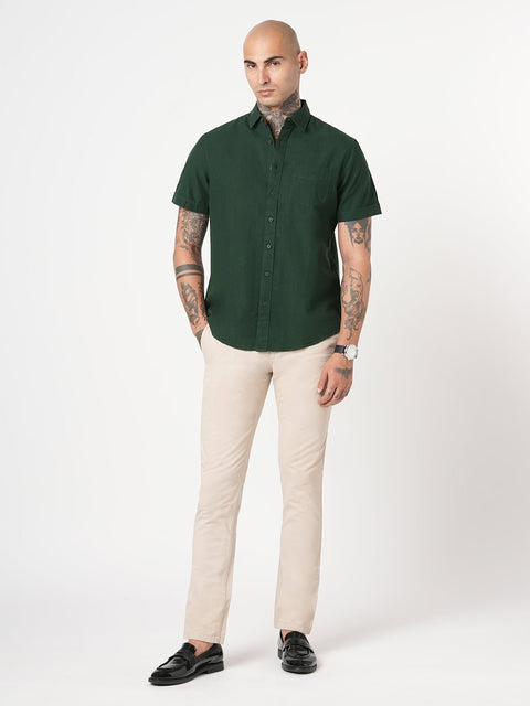 GREEN PLAIN HALF SLEEVE SHIRT-Shirt - 251133851