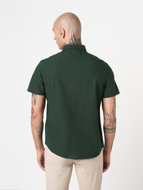 GREEN PLAIN HALF SLEEVE SHIRT-Shirt - 251133851