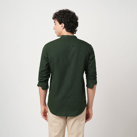 GREEN PLAIN MANDARIN COLLAR KURTA - Kurta - 240126523