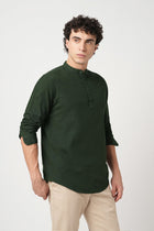GREEN PLAIN MANDARIN COLLAR KURTA - Kurta - 240126523