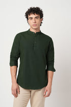 GREEN PLAIN MANDARIN COLLAR KURTA - Kurta - 240126523