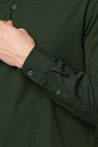 GREEN PLAIN MANDARIN COLLAR KURTA - Kurta - 240126523