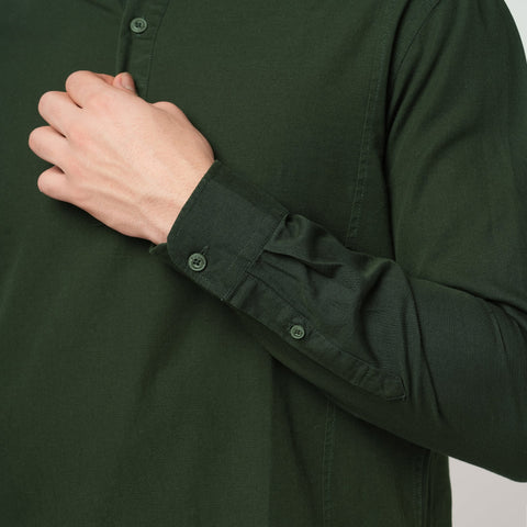 GREEN PLAIN MANDARIN COLLAR KURTA - Kurta - 240126523